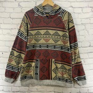 Carbon Hoodie Sweatshirt Mens Sz M Rustic Print Maroon Gray Pullover